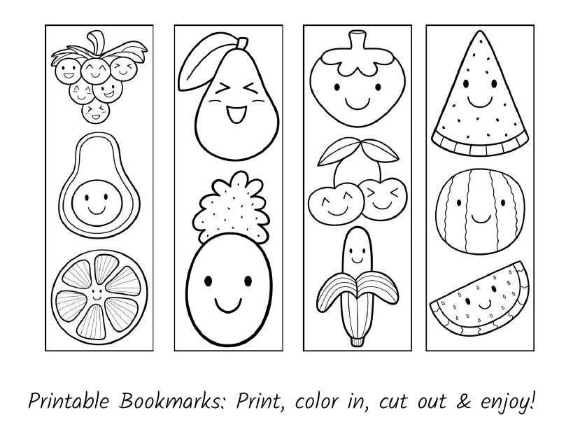 Coloring Page Bookmark Templates - Fruit