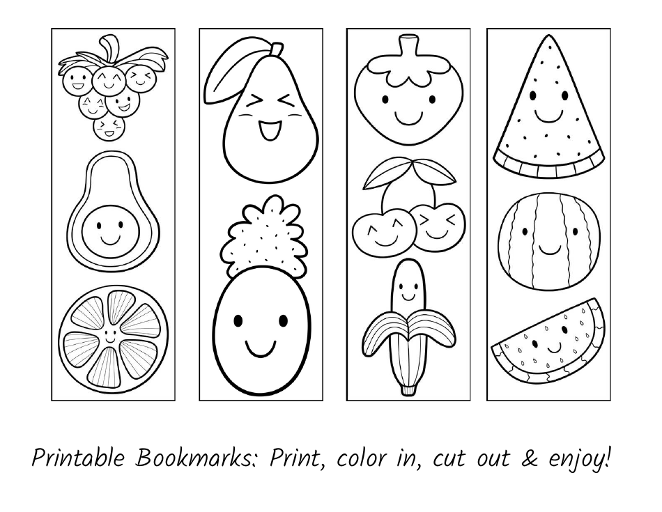 Coloring Page Bookmark Templates - Fruit, Page 1