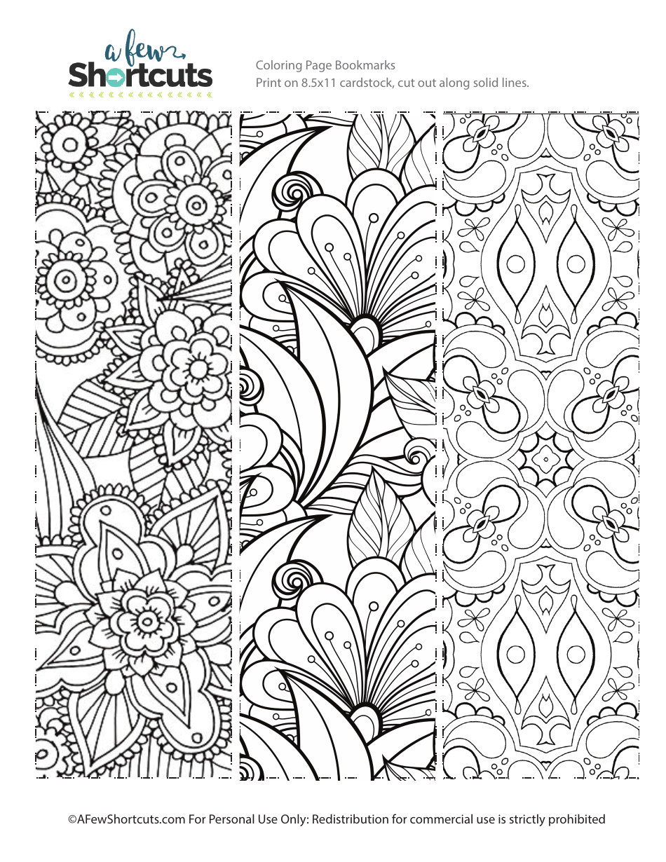 Coloring Page Bookmark Templates - Flowers, Page 1