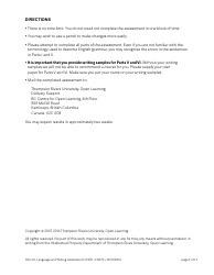 Language and Writing Assessment Form - Thompson Rivers University, Page 2