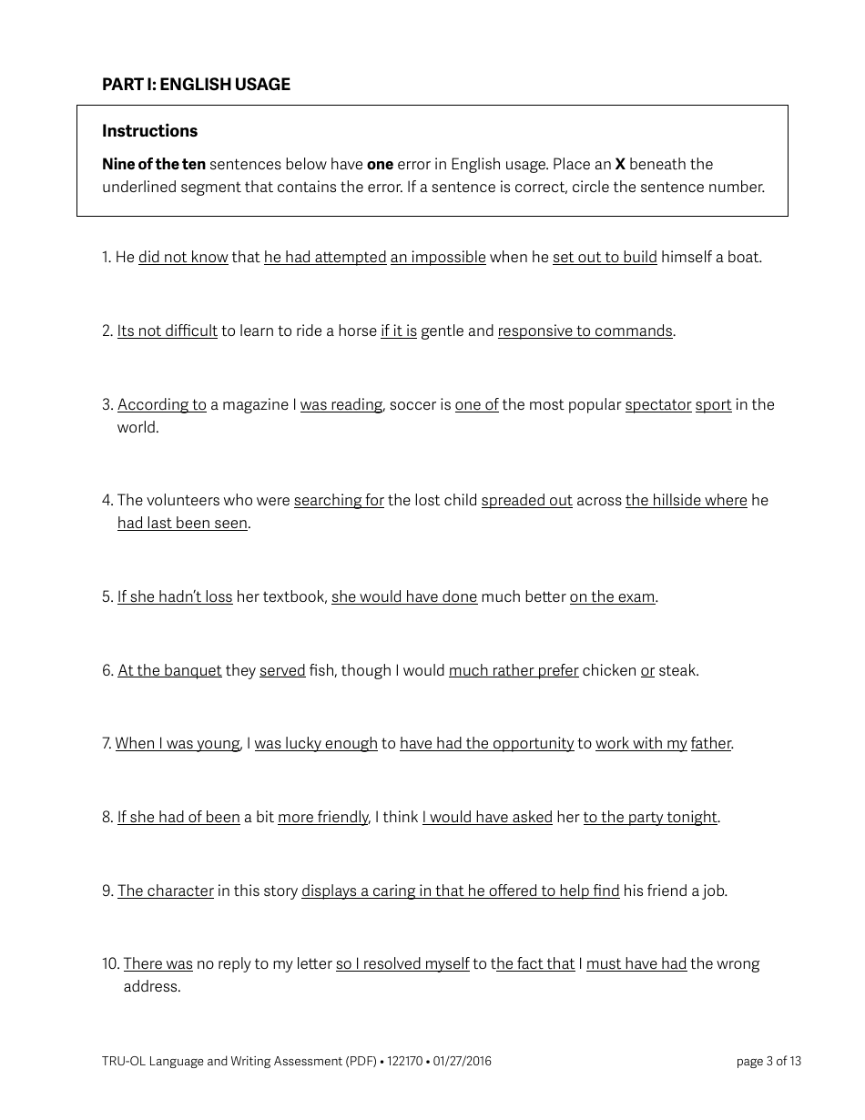 Language and Writing Assessment Form - Thompson Rivers University, Page 3
