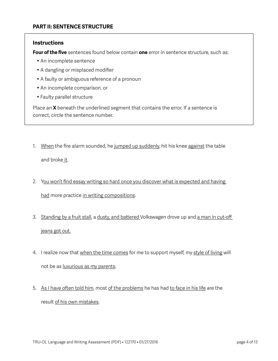 Language and Writing Assessment Form - Thompson Rivers University, Page 4
