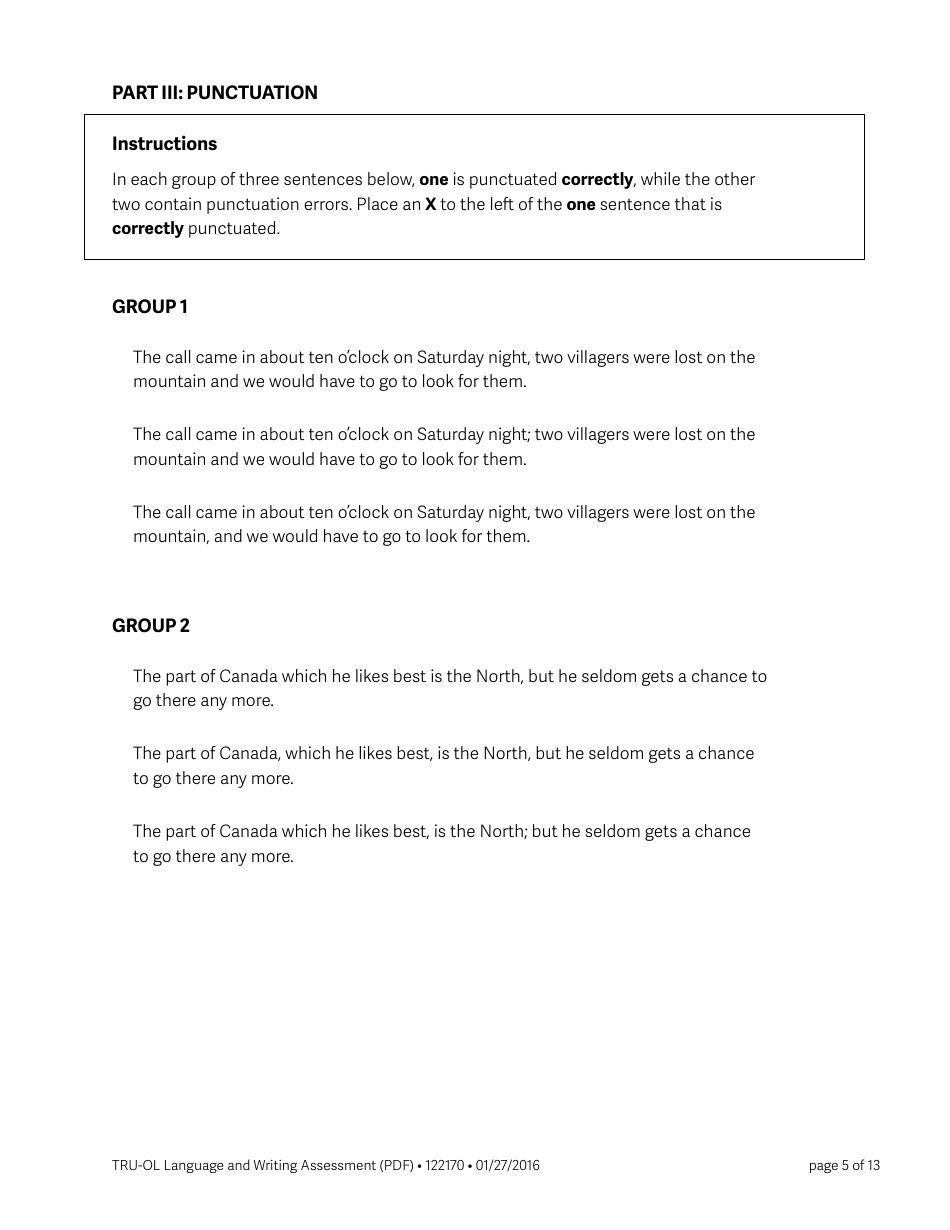 Language and Writing Assessment Form - Thompson Rivers University, Page 5