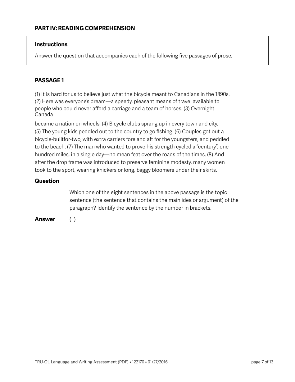 Language and Writing Assessment Form - Thompson Rivers University, Page 7