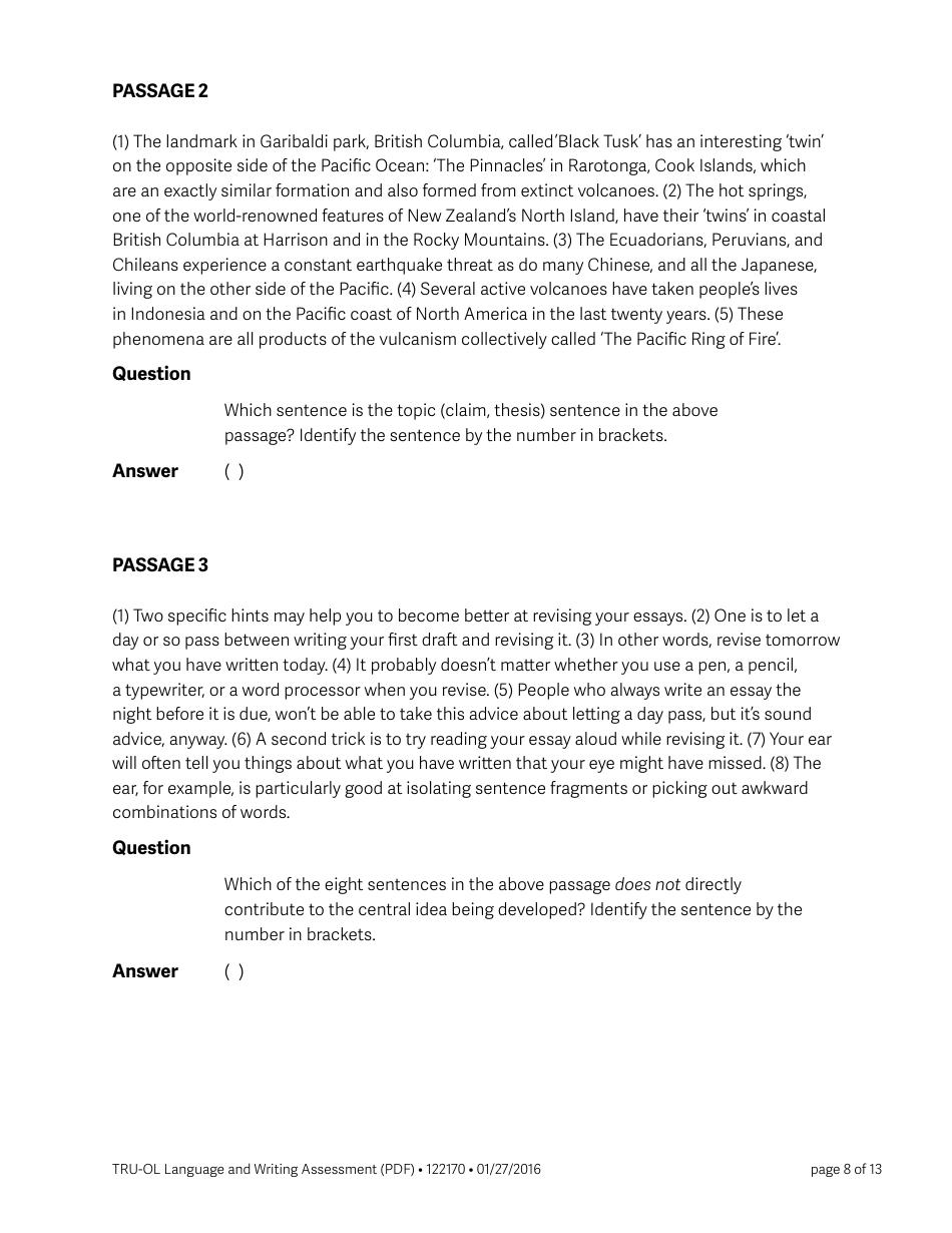 Language and Writing Assessment Form - Thompson Rivers University, Page 8