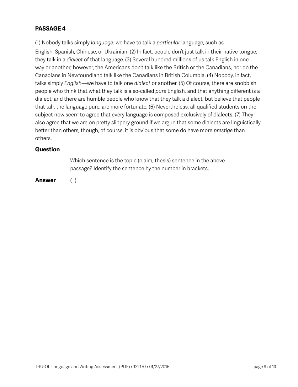 Language and Writing Assessment Form - Thompson Rivers University, Page 9