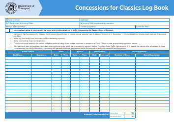Document preview: Concessions for Classics Log Book - Western Australia, Australia