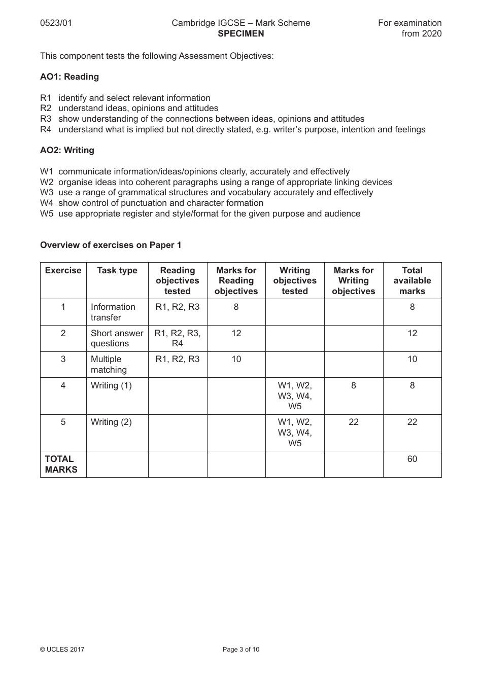Cambridge Igcse Chinese as a Second Language Exam - Paper 1: Reading and Writing, Page 3