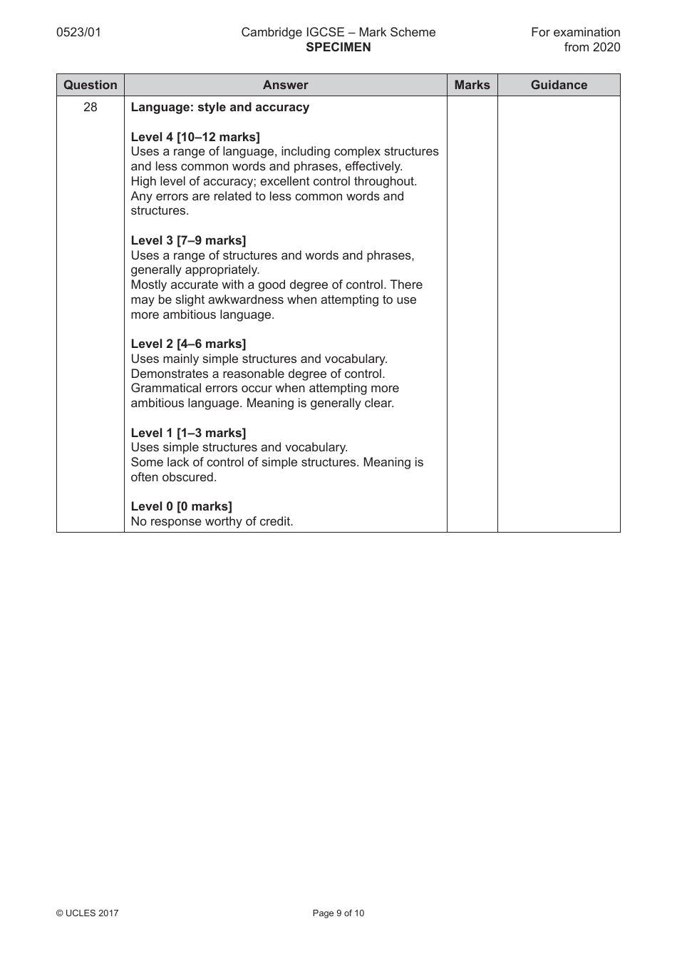 Cambridge Igcse Chinese as a Second Language Exam - Paper 1: Reading and Writing, Page 9