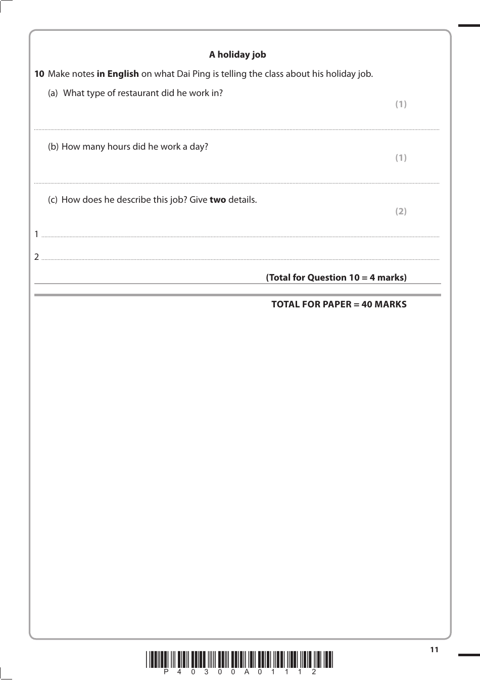 Edexcel Gcse Paper 1f: Listening and Understanding in Chinese - Pearson Education, Page 11