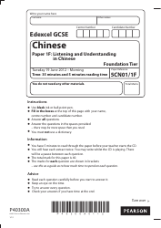 Edexcel Gcse Paper 1f: Listening and Understanding in Chinese - Pearson Education