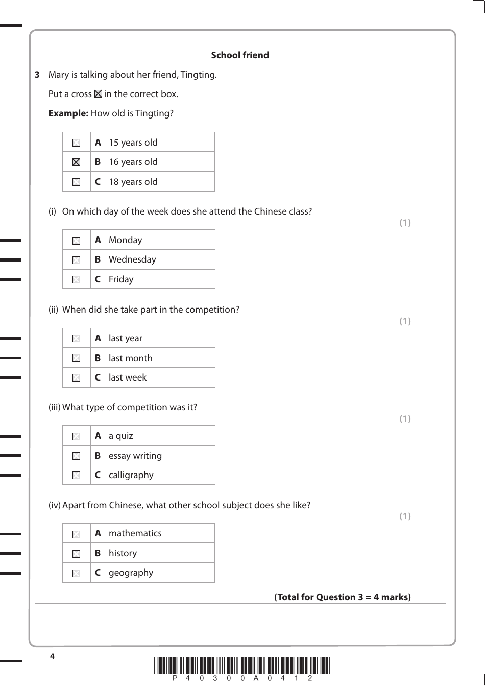 Edexcel Gcse Paper 1f: Listening and Understanding in Chinese - Pearson Education, Page 4