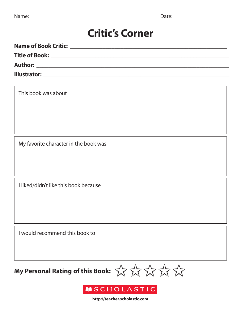 Critic's Corner Book Report Template - Fill Out, Sign Online and ...