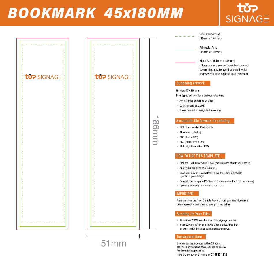 45x180mm Bookmark Template, Page 1