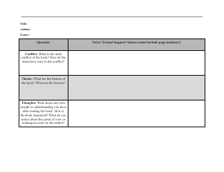 8th Grade Summer Reading Note Taking Template, Page 3