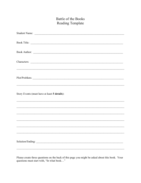 Battle of the Books Reading Template