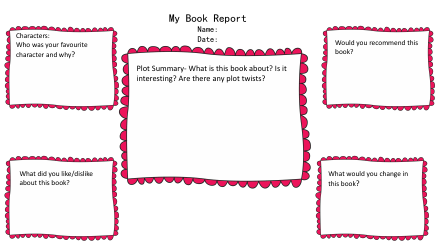 Document preview: Book Report Template - Pink