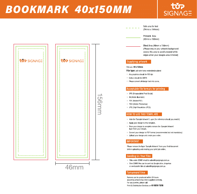 40x150mm bookmark template - image preview