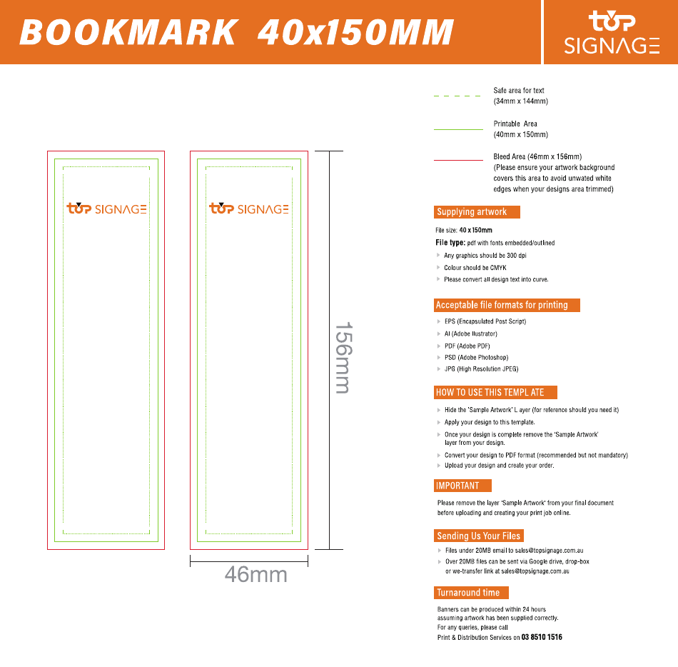 40x150mm bookmark template - image preview