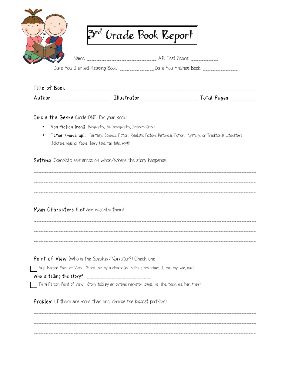 Third Grade Book Report Template, Page 1