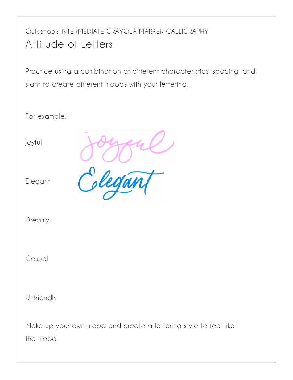 Crayola Marker Calligraphy Guide Sheet, Page 6