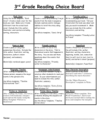 Document preview: 3rd Grade Reading Choice Board