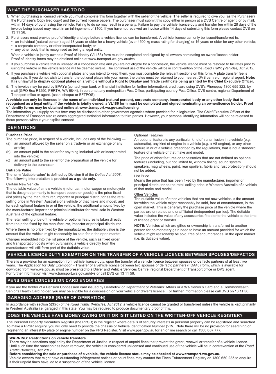 Form MR9 Notification of Change of Ownership - Vehicle Licence Transfer - Western Australia, Australia, Page 4