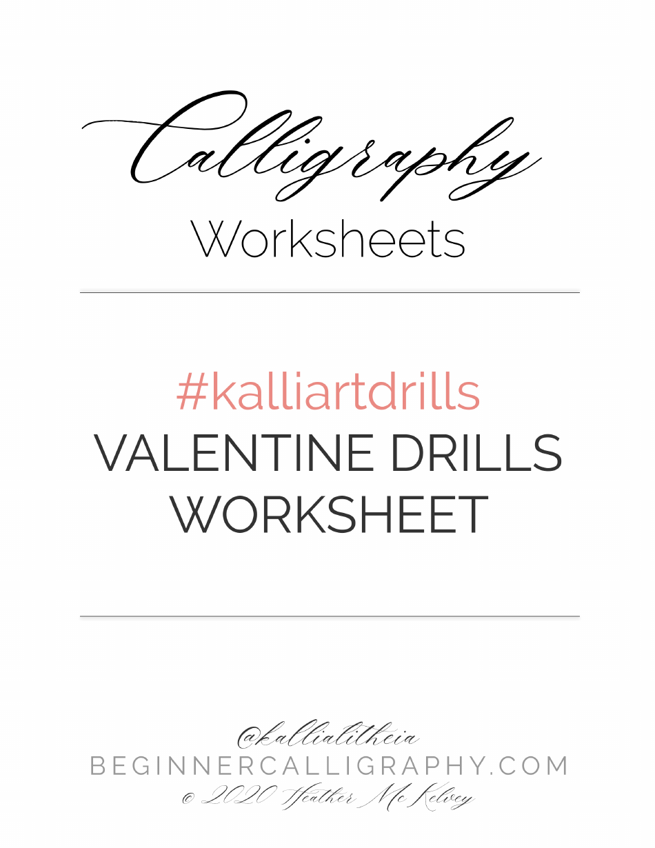 Ink spilled on a blank Valentine Drills Calligraphy Worksheet