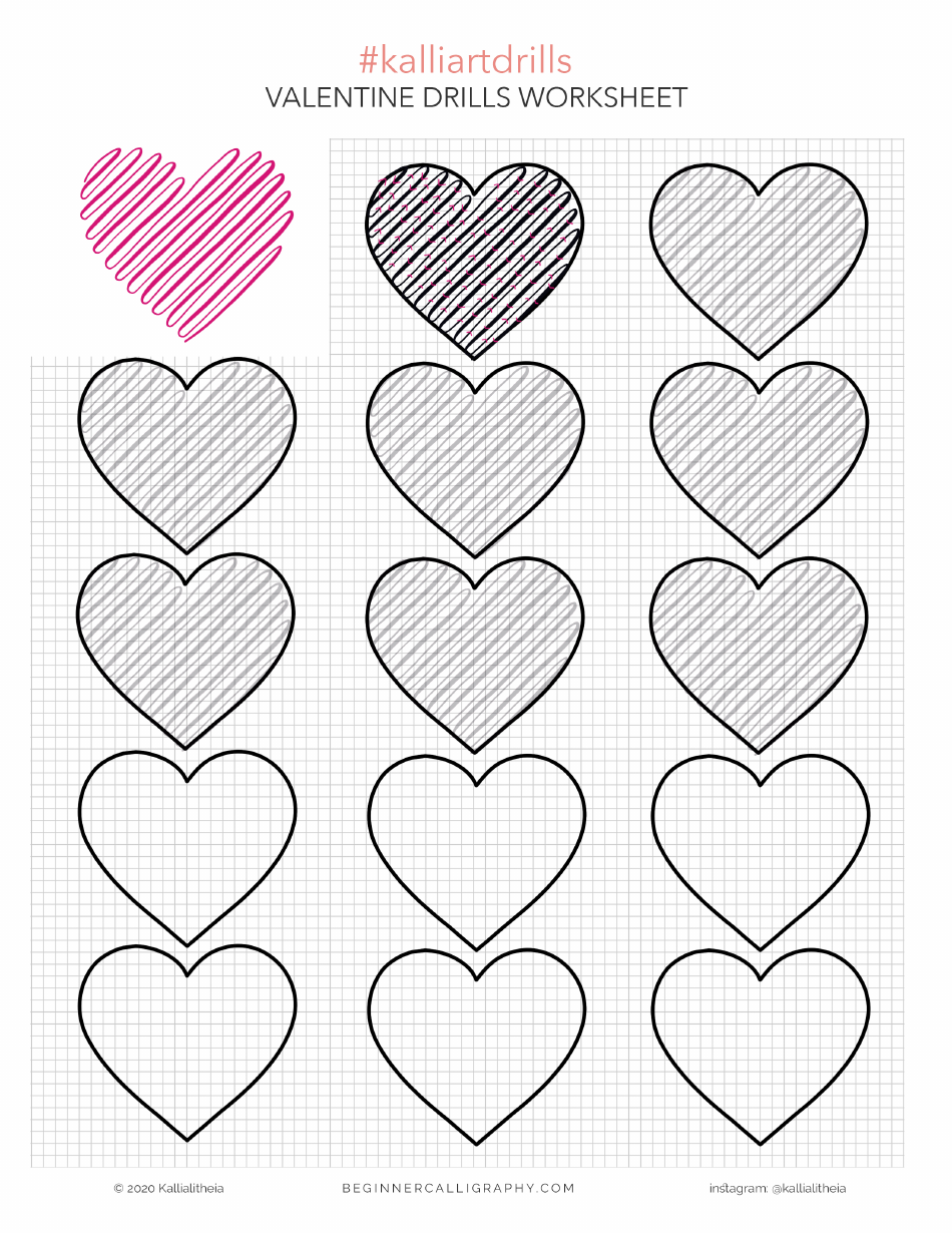 Valentine Drills Calligraphy Worksheet, Page 3