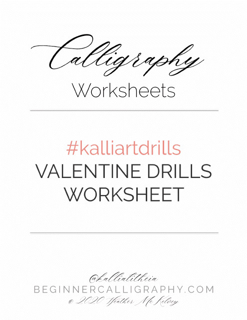 Ink spilled on a blank Valentine Drills Calligraphy Worksheet