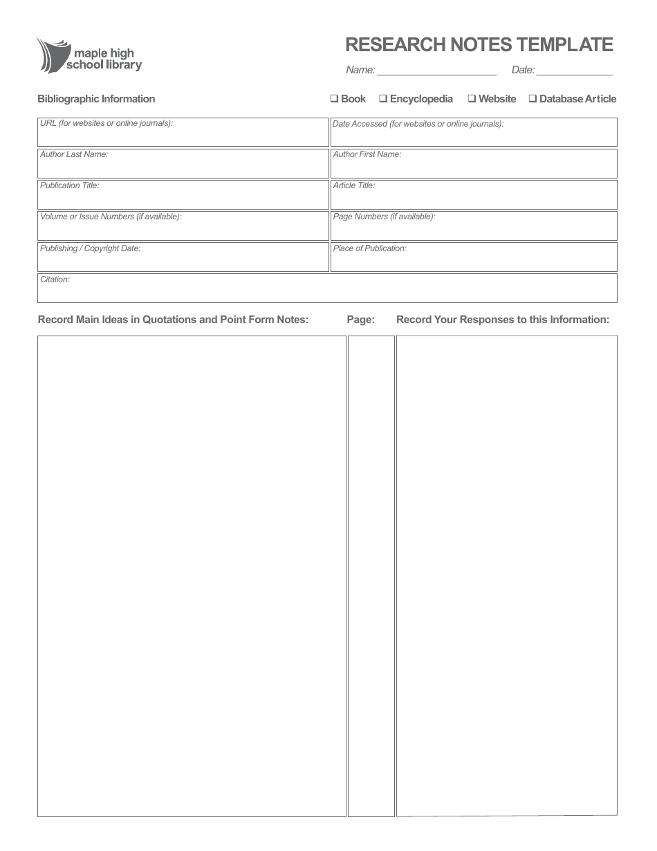 Research Notes Template Sample Image