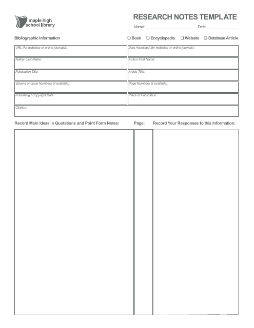 Research Notes Template Download Printable PDF Templateroller