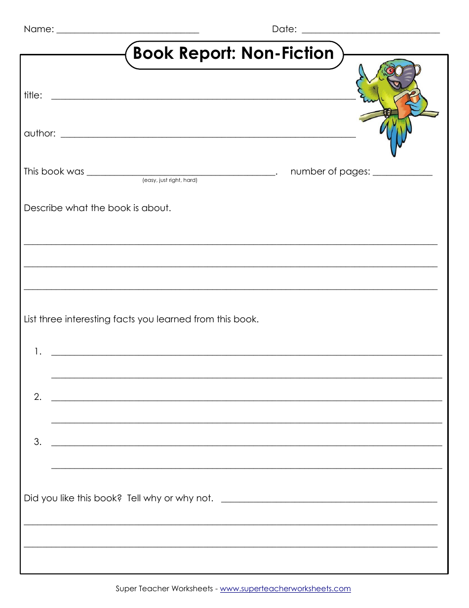 Non-fiction Book Report Template - Parrot, Page 1