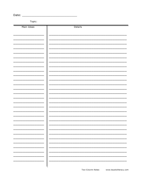 Preview image of the Two Column Notes Template