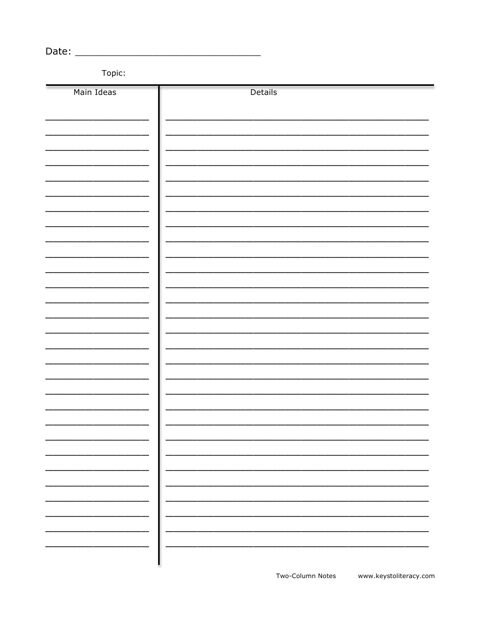 Two Column Notes Template Download Printable PDF Templateroller
