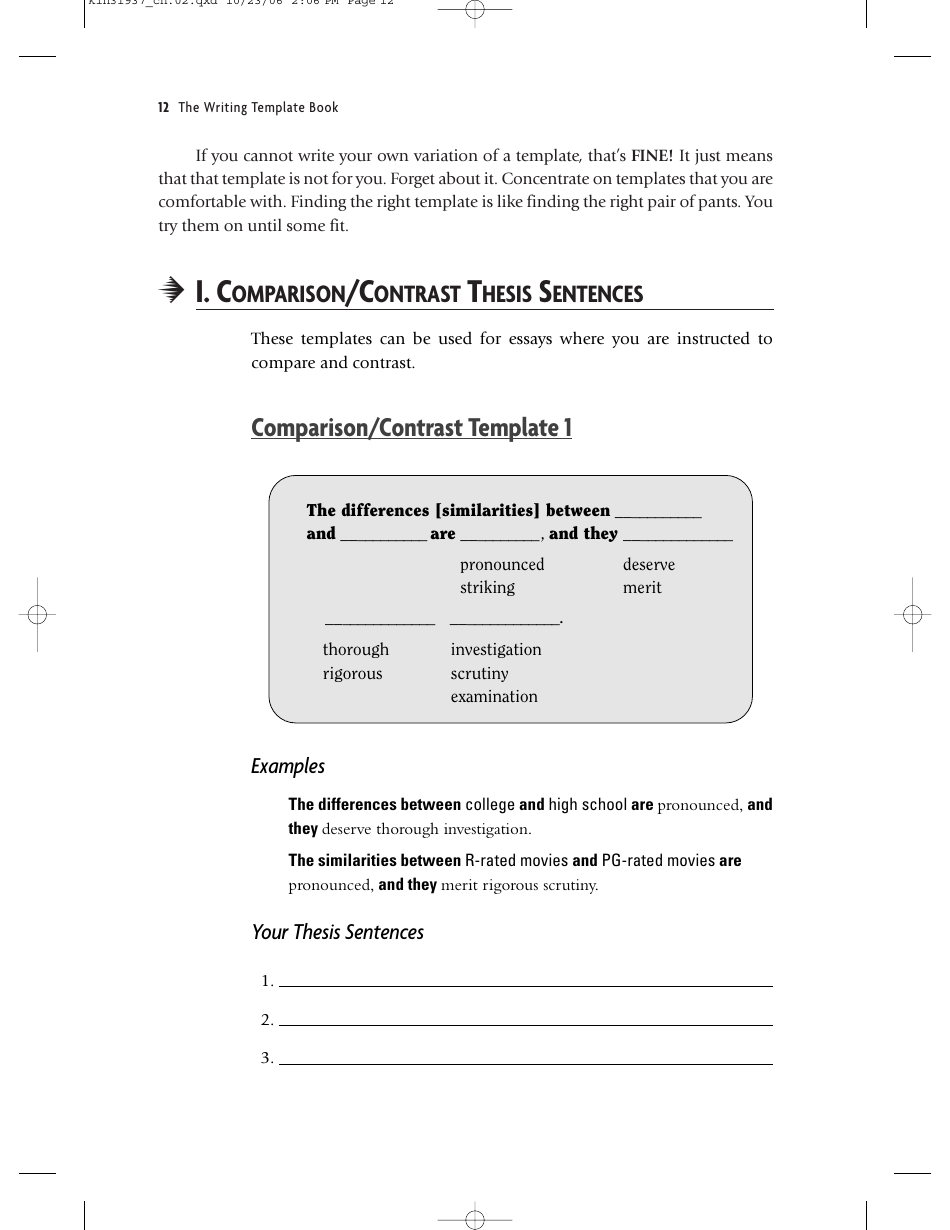 thesis sentence templates