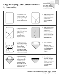 Document preview: Origami Playing Card Corner Bookmark Guide