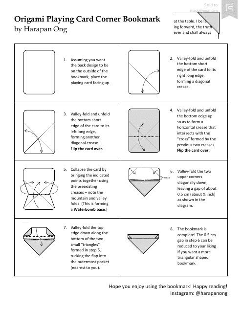 Origami Playing Card Corner Bookmark Guide
