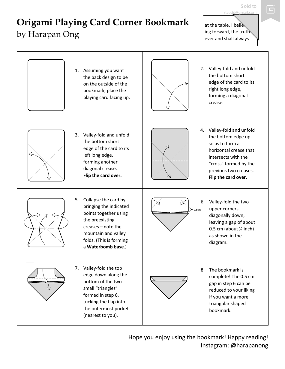 Origami Playing Card Corner Bookmark Guide - TemplateRoller