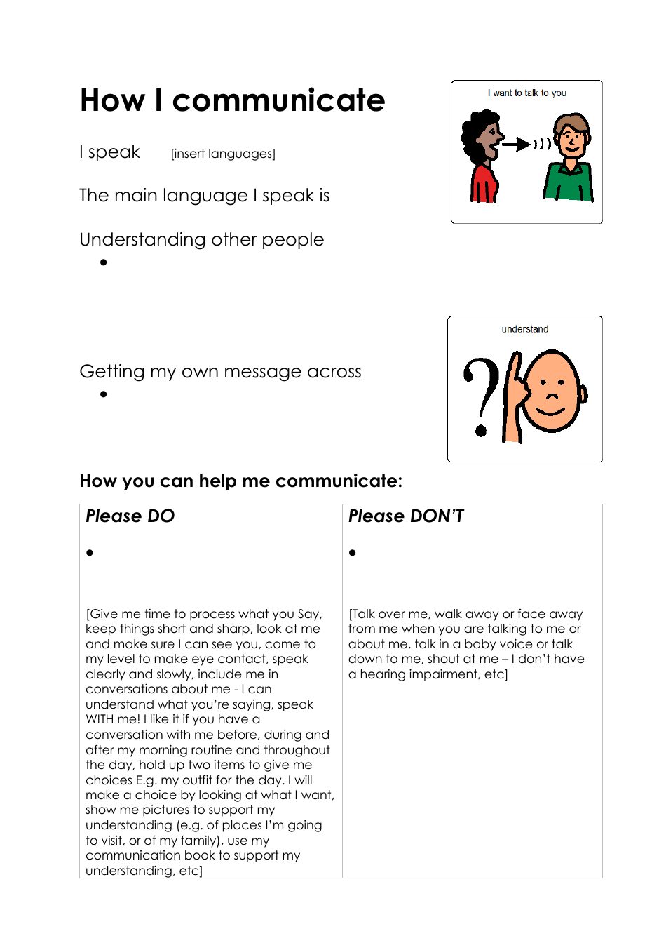 Communication Passport Template, Page 5