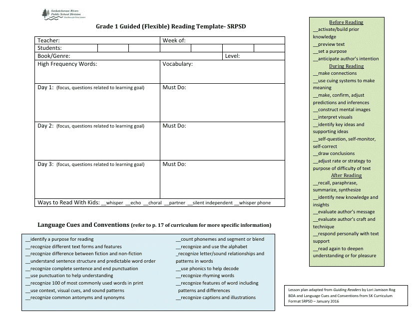 Grade 1 Guided (Flexible) Reading Template