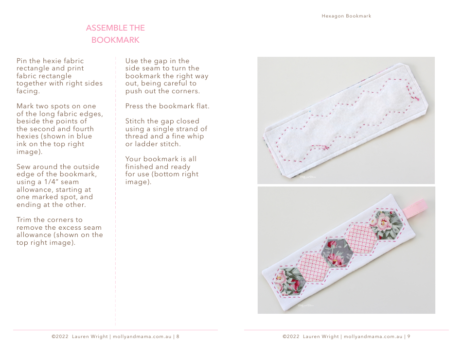Hexagon Bookmark Sewing Pattern Templates, Page 5