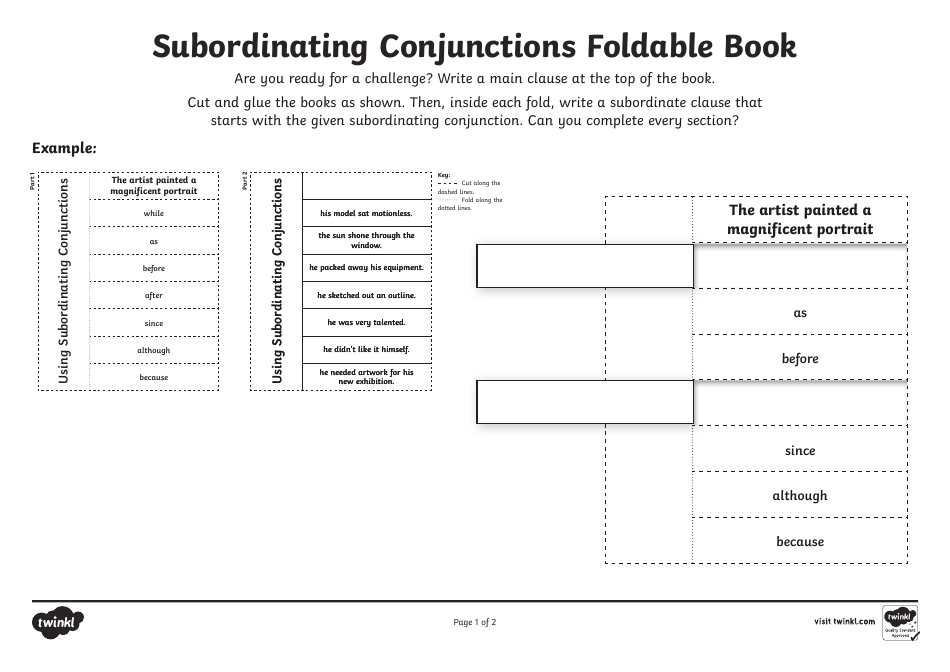 Subordinating Conjunctions Foldable Book - Template