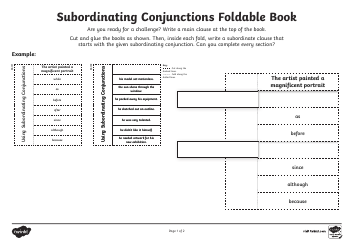 Document preview: Subordinating Conjunctions Foldable Book
