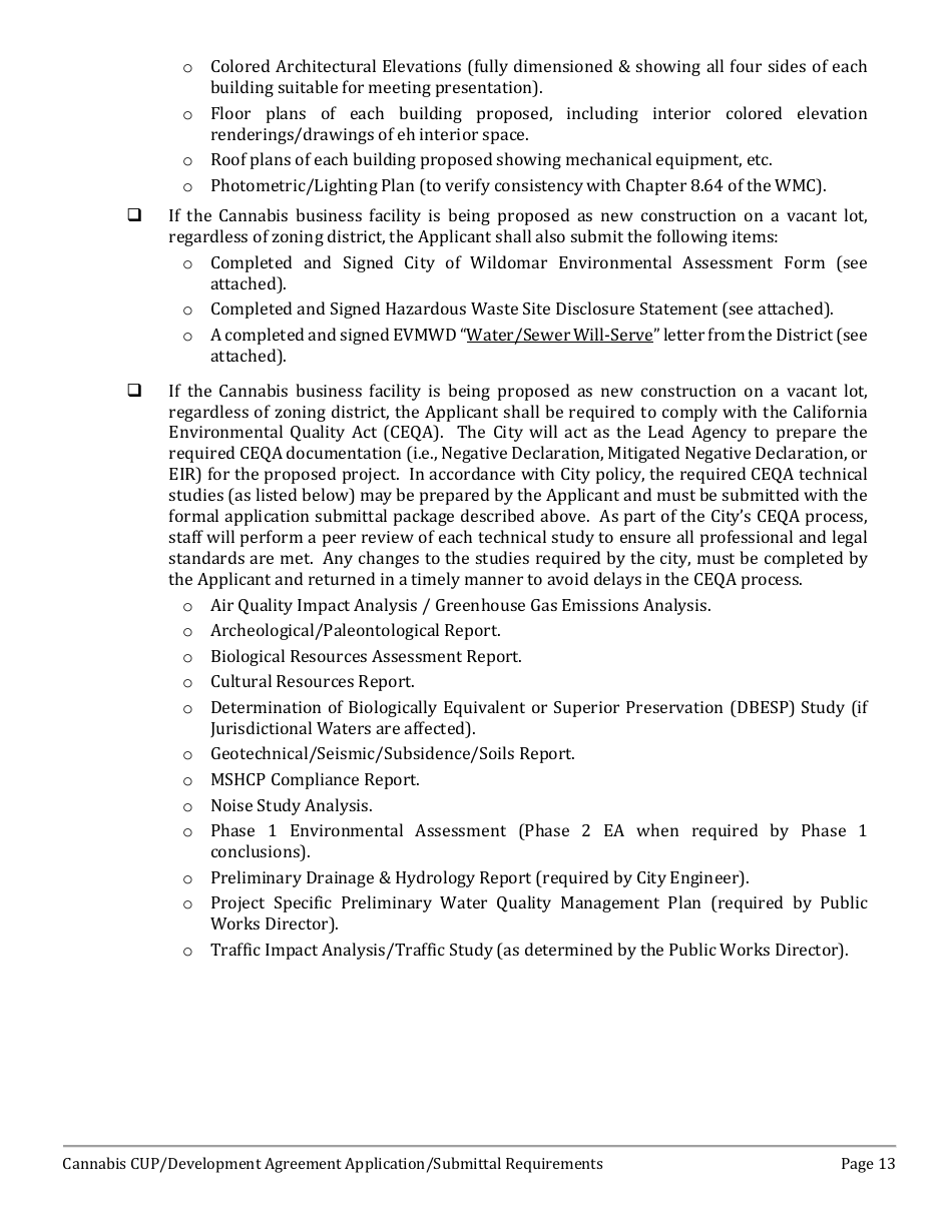 Cannabis Conditional Use Permit (Cup)  Development Agreement (DA) Application - City of Wildomar, California, Page 13