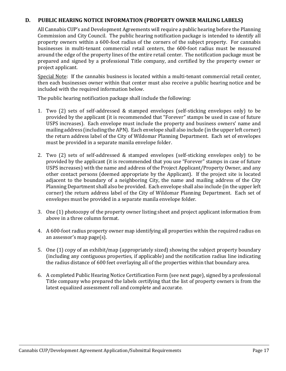 Cannabis Conditional Use Permit (Cup)  Development Agreement (DA) Application - City of Wildomar, California, Page 17