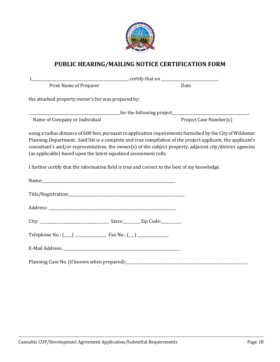 Cannabis Conditional Use Permit (Cup)  Development Agreement (DA) Application - City of Wildomar, California, Page 18