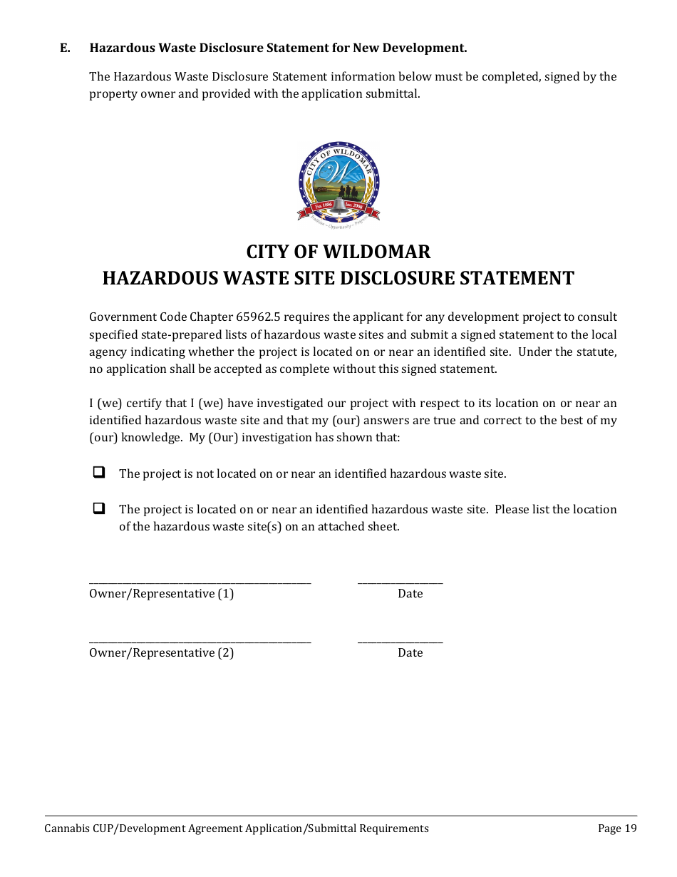 Cannabis Conditional Use Permit (Cup)  Development Agreement (DA) Application - City of Wildomar, California, Page 19