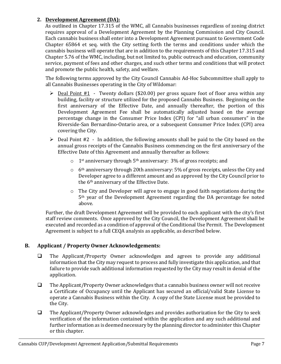 Cannabis Conditional Use Permit (Cup)  Development Agreement (DA) Application - City of Wildomar, California, Page 7