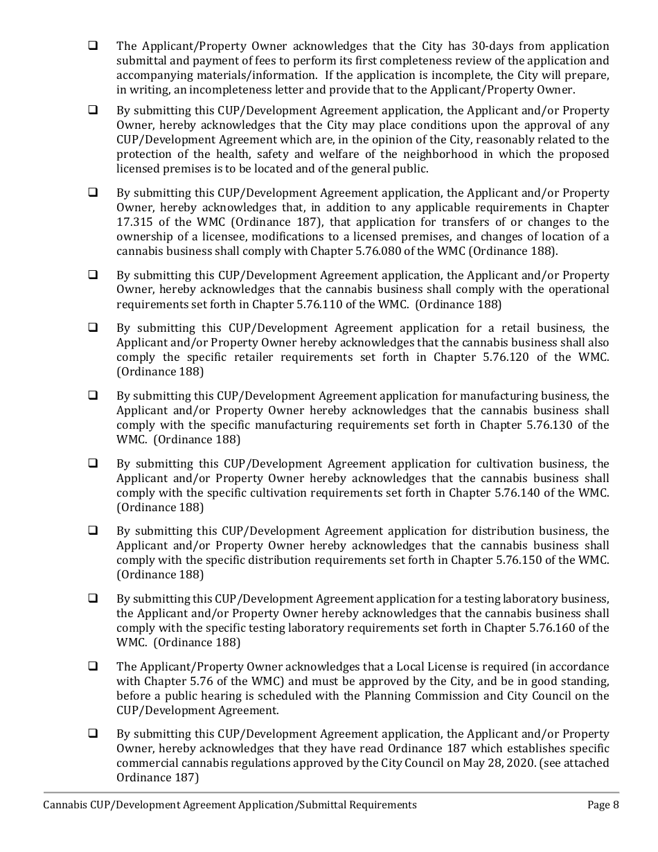 Cannabis Conditional Use Permit (Cup)  Development Agreement (DA) Application - City of Wildomar, California, Page 8